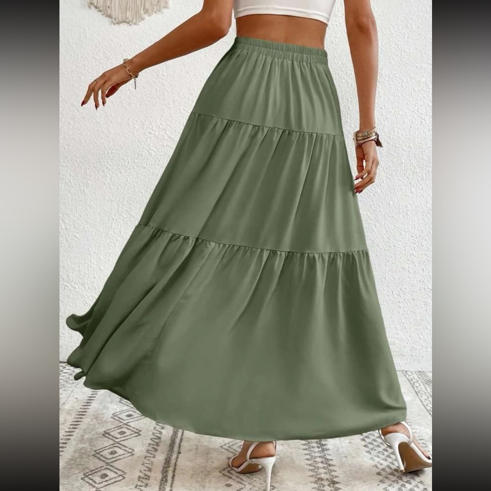 Boho dusty pink button detail ruffle hem maxi skirt - Picture 9 of 16